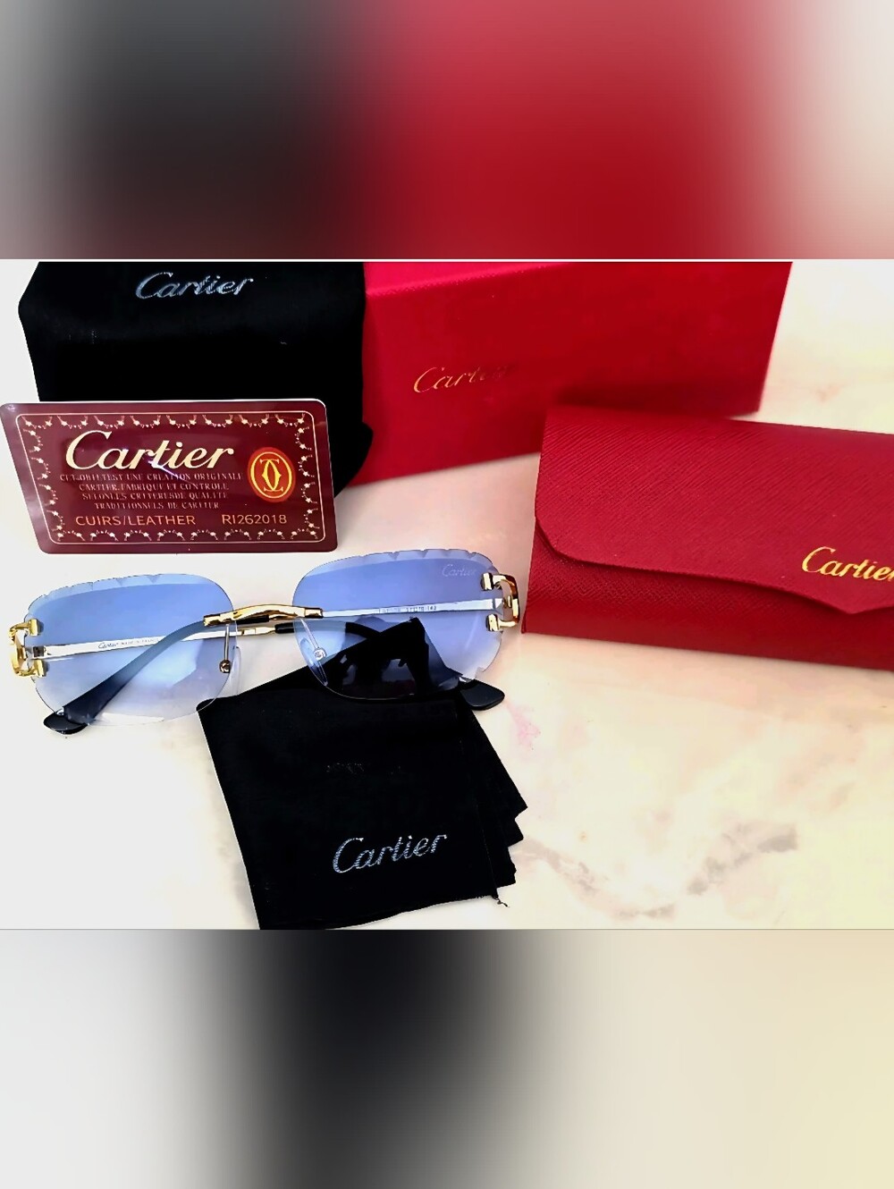 Cartier Men's Rimless Sunglasses in Blue Gradient